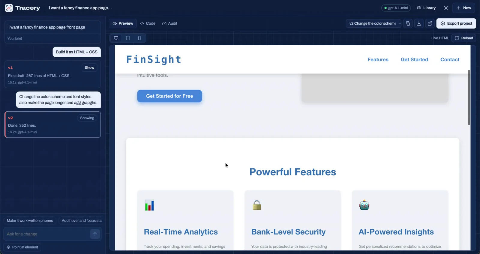 Version 2 of the page with a new color scheme and a features section